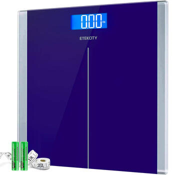 Etekcity electronic weight scale blue tempered glass lcd display accurate measurement of 181.4kg dark blue 11.8 x 11.8 inch