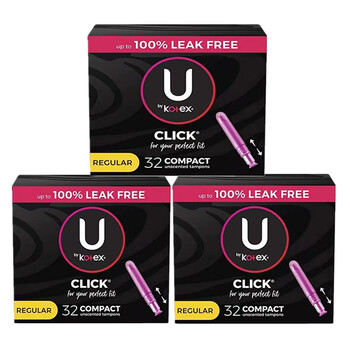 Kotex tampons with built-in click plastic sports short tube for swimming, regular size r, others, 3 boxes of 32 pieces, regular size r