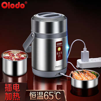 Olodo german electric heated lunch box, water-free, electric heated and insulated lunch box, 304 stainless steel bladder, portable lunch box for office workers, 2.0l natural silver, plug-in constant temperature model