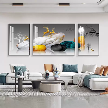 Yusenyi modern 2023 shi lai run living room decorative painting sofa background triple light wall simple painting hanging painting shi lai run i high definition oil canvas art surface - aluminum alloy brushed frame yakin frame color 4 - center 120x80 - left and right 60x80 recommended 3.