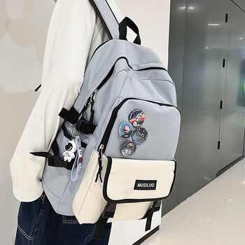 Jungle bird trendy backpack men's large capacity travel backpack casual junior high school students high school college student school bag women's fashionable and versatile blue astronaut + random 4 badges