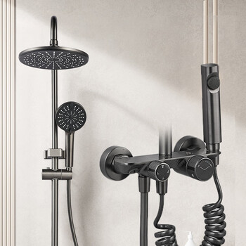 Old coppersmith shower set gun gray modern all-copper bathroom household shower head set of supercharged shower head full set knob switch body (with spray gun)