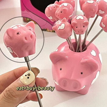 Huilu pig girl home piggy love stainless steel fruit fork internet celebrity high-looking cute fruit pick only 1 piggy fork (experience pack) collection i follow for priority delivery
