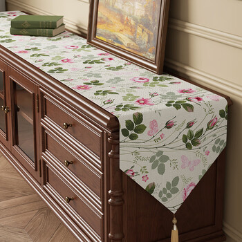 Siweiko table runner fabric high-end light luxury sideboard cabinet long decorative bunting dining table coffee table countertop cover shoe cabinet ogst triangular rice tassel table runner cotton and linen 30*140cm (suitable table length 90-100cm)