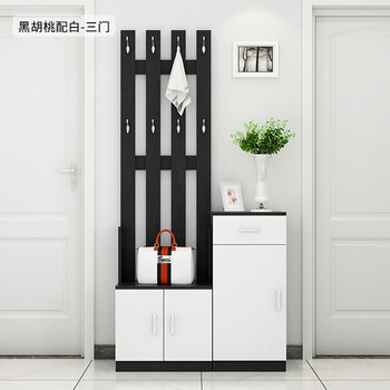 Youshiguang shoe cabinet with hanging clothes rack integrated coat cabinet hanging wardrobe entrance hall coat rack simple doorway floor-standing home multi-functional door partition wine cabinet simple black walnut color with white 3 doors