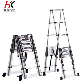 Haike yijia double-sided aluminum alloy telescopic ladder folding ladder portable bamboo single ladder multi-functional joint herringbone ladder double-sided telescopic ladder 5 meters
