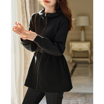 Demana soft air layer spring korean sports hooded elastic buckle waist-hiding mid-length women's jacket