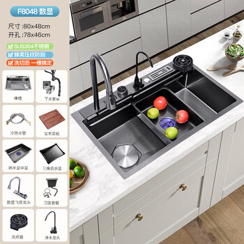 Jinri brand kitchen sink thickened 304 stainless steel sink large single tank household multi-function 8048 left drain f package 80x48