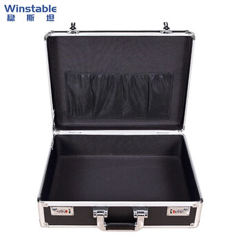 Wenstan w7339 lockable aluminum alloy suitcase, portable double password tool box, document storage box, black empty box (47*35.5*15)