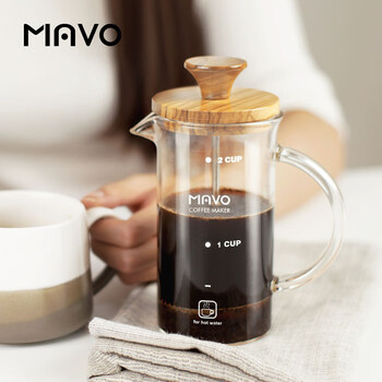 Mavo french press coffee pot olive wood coffee filter cup teapot household french press pot 600ml (serves 2-3 people)
