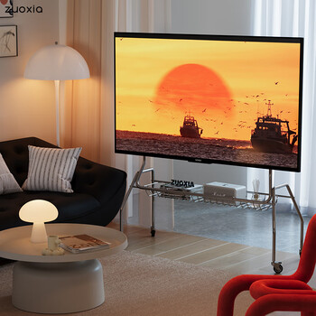 Lower left movable tv stand nordic retro living room home small apartment floor-standing monitor hanger with wheels black