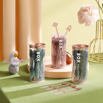 Onlycook disposable fruit fork cute fruit picks household dessert fork food grade plastic fruit fork fruit picks 1 can 36 pieces/black