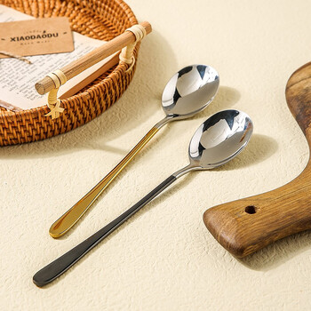 Kawashimaya spoon household 304 stainless steel high-looking korean eating spoon long handle spoon soup spoon dining spoon spoon three-color korean spoon (3 pieces)