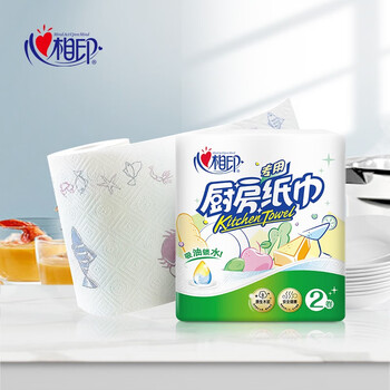 Heart-to-heart kitchen paper towels oil-absorbing paper absorbent paper roll paper towels to wipe oil kitchen paper 75 sections 2 rolls * 1 pack kitchen paper