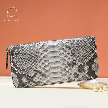 Oral python leather clutch for women, long wallet with multiple card slots, large capacity, genuine leather zipper, fashionable high-end clutch