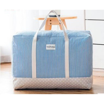 Coarse cotton and linen clothing quilt storage bag, quilt bag, washable storage bag, soft storage moving bag, blue stripe, extra large