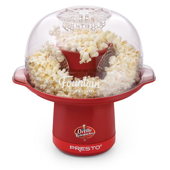 Presto hot air popcorn machine 20 cups large capacity 4.7l oil-free healthy fountain design red household electric popcorn machine 30cm