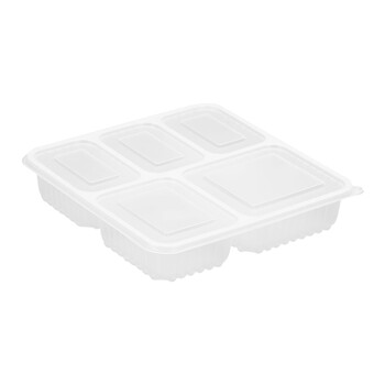Flyer disposable fast food box, compartment packed lunch box, large capacity lunch box, five compartments transparent bottom + transparent lid, 400 sets