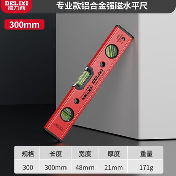 Delixi spirit level high-precision small with strong magnetic mini flat water aluminum alloy ruler balance measurement level professional model strong magnetic 300mm