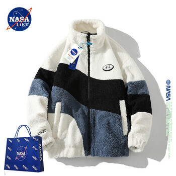 Nasalike official polar fleece jacket men's autumn and winter color matching thickened warm jacket men's and women's lamb wool cotton jacket men's top white l (recommended 120-140 catties)