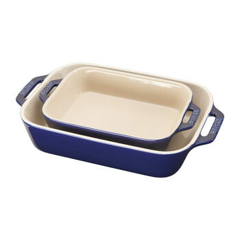 Staub imported ceramic baking tray 2-piece set dark blue square baking tray microwave safe
