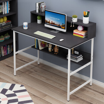 Shuaili computer desk study double layer with bookshelf board type study notebook desk 100*50 black walnut sl8372z