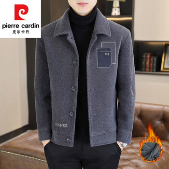 Pierre cardin men's gold mink woolen jacket autumn and winter new woolen coat short men's casual thickened lapel jacket gray cotton 4xl 160-175 catties