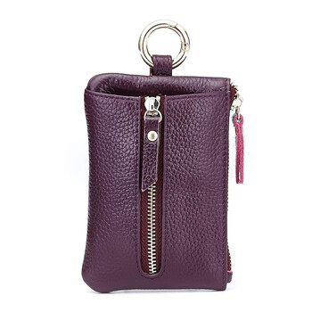 Maiweini trendy first-layer cowhide key bag for women cute genuine leather korean version waist hanging pull-up coin purse card holder integrated chain purple