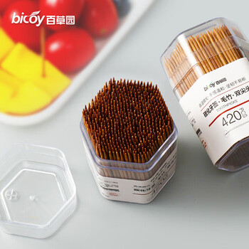 Baicaoyuan disposable carbonized bamboo toothpicks 2 tubes 840 pieces household boxed environmentally friendly and hygienic independent canned hotel toothpicks