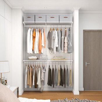 Midas custom metal wardrobe steel frame structure wall open wardrobe bedroom clothes hanger coat rack wall storage rack 1.5m metal wardrobe (installation included)