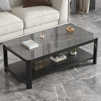 Kulin coffee table living room simple tempered glass imitation slate marble pattern double-layer storage tea table gray 130*70cm