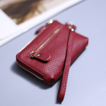 Kuqi kangaroo (kuqidaishu) new multifunctional ins hand carry coin purse genuine leather compact storage bag pendant simple coin key card bag burgundy