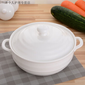 Meikejie household double-eared ceramic soup nest with lid creative stew pot pure white large capacity rice soup bowl soup basin microwave oven 1400ml thread pure white model
