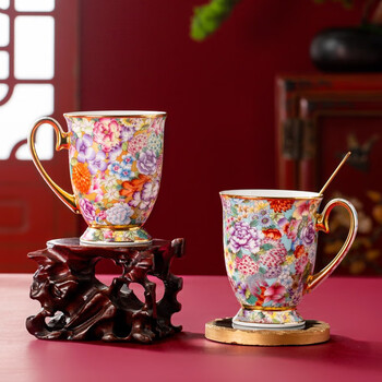 Mochi jingdezhen enamel mug with high appearance and exquisite appearance for ladies afternoon tea ceramic coffee cup office drinking cup luan huajin~royal cup
