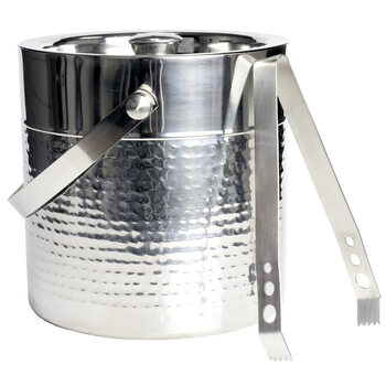 Chef craft stainless steel ice bucket 11.3l with clip for party outdoor home hammer pattern design bright gray 3 quart volume capacity