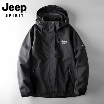 Jeep spirit jacket men's three-in-one jacket men's autumn and winter windproof warm jacket large size fleece couple trendy travel group purchase black men's xl