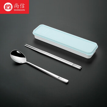 304 stainless steel portable tableware chopsticks spoon student fork storage box adult single travel tableware 3-piece set blue spoon and chopstick box 3-piece set/1 set