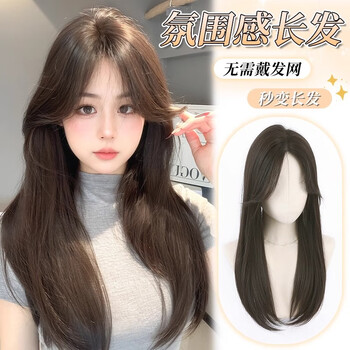 Sky tree wig for women, no need for hair net, covering white hair on top of head, increasing hair volume, naturally fluffy, high skull, long hair, real hair mixed with silk straight hair - figure 8 style, natural color 55cm