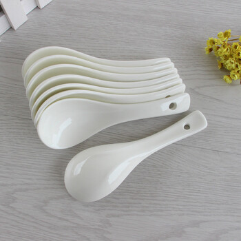 Yapai spoon pure white ceramic small spoon hotel restaurant spoon household spoon magnesium porcelain spoon three bay spoon adjustment pure white 10 three curved spoon