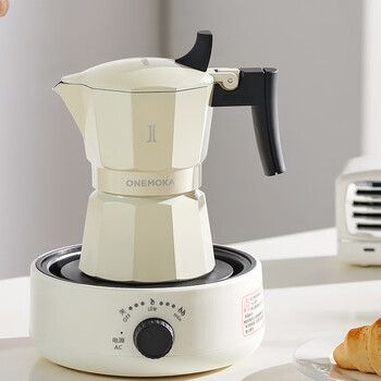 The store's best-selling all-steel moka pot onemoka double-valve moka pot italian coffee pot for home and outdoor use double-valve cream white moka pot + electric stove + coffee powder + accessories gift bag