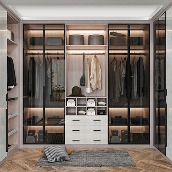 Lin's home wardrobe customization overall light luxury open cloakroom island cabinet bedroom cabinet combination whole house furniture environmental protection plate custom gold