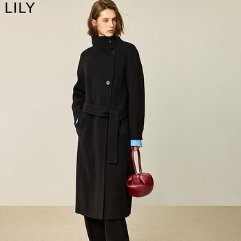 Lily new winter women's sheep wool camel velvet light luxury high-end commuter double-sided woolen coat women's long 510 black m