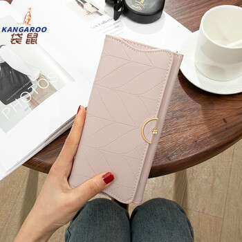 Kangaroo wallet women's new niche design card holder coin purse all-in-one handbag women's small bag hand-held long wallet 30% off pink