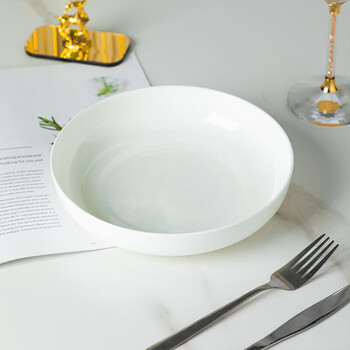 Tao xianghui plate ceramic dish plate underglaze color household deep dish soup plate 8-inch pure white microwave bone china plate 2 pack