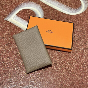 Second-hand 99 new unused hermes (hermes) calvi women's card holder collection elephant gray epsom leather
