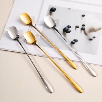 Onlycook exquisite coffee spoon 18-10 stainless steel long handle dessert spoon ice cream spoon honey stirring spoon long handle stirring spoon/1 piece white