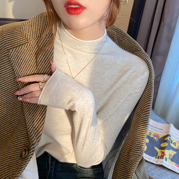 Yixiqi half turtleneck bottoming shirt for women 2024 new autumn and winter thin small fragrance style inner sweater mid-collar knitted spring and autumn top oatmeal color one size recommended 80-130 pounds