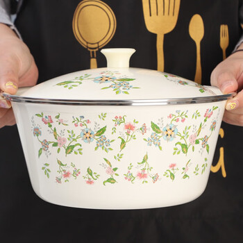 Oulijia enamel basin with lid, household kitchen porcelain bowl, nostalgic old-fashioned lard porcelain basin, enamel bowl, enamel soup basin, mixing bowl, aromatic 18cm 1 piece