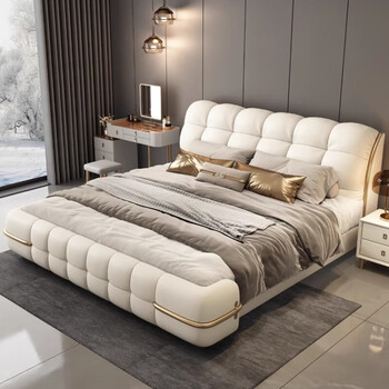 Mimuman's high-end grand master bedroom bed is light luxury and modern new model 1.8m cream style double bed 2m 2.2m wedding bed single bed + high-end ice silk dual-purpose mattress + 2 1.8*2.0m air pressure structure