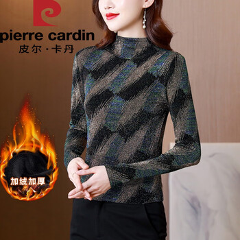 Pierre cardin thickened velvet inner bottoming shirt for women autumn and winter 2025 new style half turtleneck mesh western style top versatile plus velvet picture color 4xl